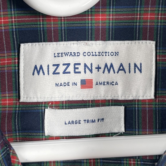 Mizzen+Main Shirt Mens Large Trim Fit Blue Red‎ Plaid Leeward Collection Stretch - Picture 3 of 8